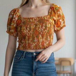Aerie Floral Puff Sleeve Crop Top